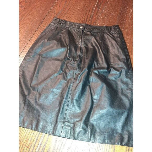 Sz 12 Brandon Thomas Black Leather Pencil Skirt Midi Mini Elastic Side Rear Zip - Picture 4 of 7